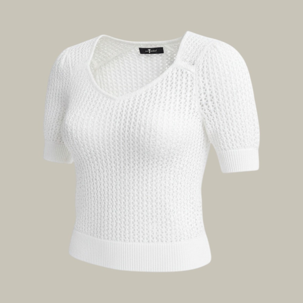 7 For All Mankind Womens White Textured Openwork Knit V-Neck Sweater XS NEW